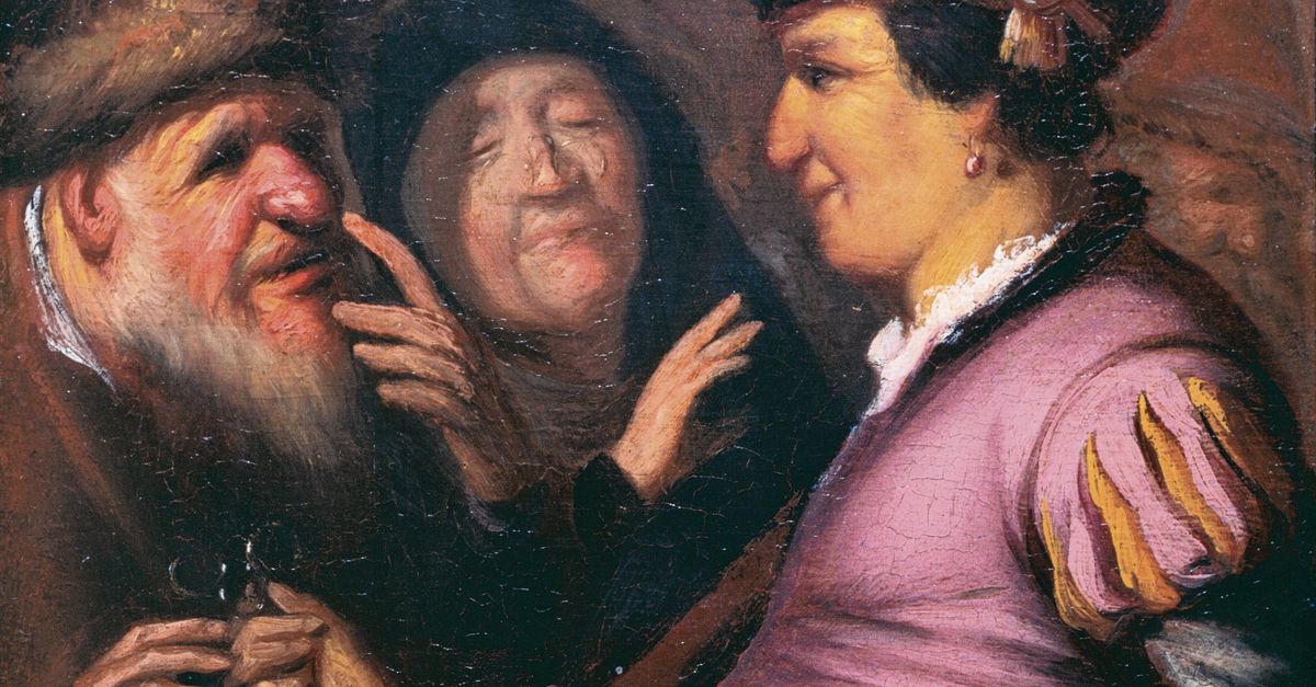 Als baardloze achttienjarige had Rembrandt al talent, dat zie je aan zijn schilderijtje vasn de brillenverkoper in Leiden