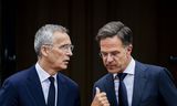 Premier Mark Rutte samen met NAVO-topman Jens Stoltenberg op het Catshuis voorafgaand aan een overleg met regeringsleiders in aanloop naar de NAVO-top in VilniusFoto Remko de Waal/ANP 