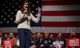 De Republikeinse presidentskandidaat Nikki Haley maandag tijdens een campagne-evenement in Exeter, New Hampshire. 