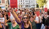 Demonstratie tegen voetbalbondvoorzitter Luis Rubiales op 28 augustus in Madrid.