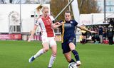 FC Twente-aanvoerder Renate Jansen (rechts) in duel met Nadine Noordam van Ajax.