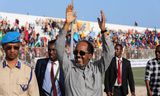 De Somalische president Hassan Sheikh Mohamud  op 12 januari bij een door de regering georganiseerde  bijeenkomst  tegen de jihadistische groepering Al-Shabaab in de Somalische hoofdstad Mogadishu.  
