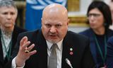 Karim Khan, hoofdaanklager van het Internationaal Strafhof, op een conferentie vorig jaar in Londen. Foto NEIL HALL / EPA  