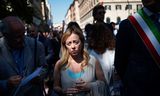 Giorgia Meloni, leider van de politieke partij Fratelli d’Italia, tijdens een nationale demonstratie voor het leven en tegen abortus, op 19 mei 2018 in Rome.