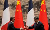 De Franse president Macron en de Chinese president Xi bij hun vórige ontmoeting, april 2023 in Bejing.