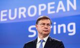 Eurocommissaris voor Financiën, Valdis Dombrovskis, tijdens de persconferentie over de ‘begrotingszondaars’ Frankrijk, Italië, België, Polen, Slowakije, Malta en Hongarije.