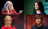 Vier vrouwelijke lijsttrekkers van (middel)grote partijen, vanaf linksboven met de klok mee: Sigrid Kaag (D66), Esther Ouwehand (PvdD), Lilianne Ploumen (PvdA) en Lilian Marijnissen (SP). 