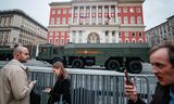 Korte-afstandsraketten bij een militaire parade in Moskou, vorige maand.  