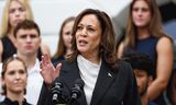 De Amerikaanse vicepresident Kamala Harris tijdens een evenement  op de South Lawn van het Witte Huis op 22 juli 2024, de dag nadat Biden zich terugtrok als presidentskandidaat.