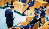 Partijleiders Wopke Hoekstra (CDA), Sigrid Kaag (D66) en Mark Rutte (VVD) in de Tweede Kamer.