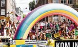 Boten op de Amsterdamse Prinsengracht tijdens de Canal Pride in 2022.