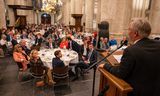 Demissionair staatssecretaris Eric van den Burg spreekt tijdens het diner met JOVD-leden in Breda.Foto Ben van Oosterbosch 