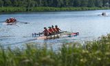 De dubbelvier tijdens de training op de Bosbaan, op 20 juli.