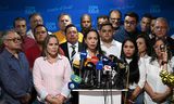 De Venezolaanse oppositieleider María Corina Machado woensdag tijdens haar ingelaste persconferentie in Caracas. 