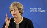 De Britse premier Theresa May donderdag tijdens haar speech in Londen.