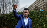 De Oegandese politicus Robert Kyagulanyi Ssentamu, beter bekend als Bobi Wine, deze maand in Amstelveen. 