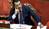 De Italiaanse vicepremier en minister van Infrastructuur en Transport Matteo Salvini donderdag tijdens een vragenuur in de Senaat in Rome. 