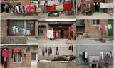 A combination picture shows laundry hanging on clotheslines outside houses along a street at a migrant workers' village in the outskirts of Beijing April 26, 2013. The street is one of the spaces where migrant workers who usually live in cheap and crowded small houses, can dry their washing on a sunny day. REUTERS/Kim Kyung-Hoon (CHINA - Tags: SOCIETY)