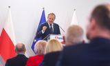 De Poolse premier Donald Tusk tijdens een toespraak in Warschau op 24 april. 