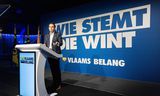 De leider van Vlaams Belang, Tom Van Grieken, vorig weekend op een partijcongres in Lokeren. 