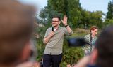 Ilja Jasjin tijdens de bijeenkomst in het Berlijnse Mauerpark, 7 augustus.   