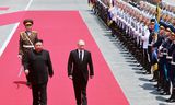 Kim Jong-un en Vladimir Poetin bij diens bezoek aan Pyongyang, in juni. De twee sloten toen een onderling defensieverdrag. 