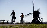 Dagjesmensen bij de molens in Kinderdijk.