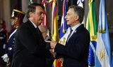 President van Argentinië Mauro Macri (r) en president van Brazilië Jair Bolsonaro op de Mercosur-top, woensdag 17 juli.