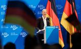 Alice Weidel, kandidaat-kanselier namens het radicaal-rechtse Alternative für Deutschland (AfD), spreekt zaterdag aanhangers toe tijdens het partijcongres in het Oost-Duitse Riesa. Foto Jens Schlueter / AFP  