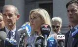Virginia Giuffre tijdens een persconferentie in 2019.