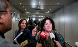 Nicolien van Vroonhoven (NSC) en Caroline van der Plas (BBB) na afloop van coalitieoverleg met de PVV, VVD, BBB en NSC.  Foto Bart Maat 