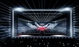 Het Songfestivalpodium van de St. Jakobshalle in Bazel.