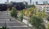 Verplaatsbare bomen op het Rotterdamse Handelsplein.