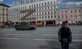 Voor de grote parade op Overwinningsdag in Moskou wordt al dagen geoefend.