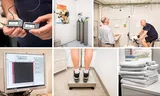 Redacteur Marcel aan de Brugh in de klimaatkamer van de VU. Op zijn lichaam zijn thermometers aangebracht. Na afloop wordt gewogen hoeveel vocht hij is kwijtgeraakt.