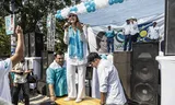 Presidentskandidaat Zury Ríos, dochter van voormalig dictator Efraín Ríos Montt, bij een verkiezingsbijeenkomst. 