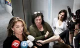 Dilan Yesilgoz (VVD), Caroline van der Plas (BBB) en Nicolien van Vroonhoven (NSC) na afloop van het coalitieoverleg over verdeling van het  asielministerie.