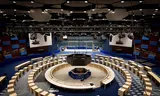 In het World Forum in Den Haag wordt de zaal in gereedheid gebracht voor  de NAVO-top. Foto Koen van Weel/ANP 